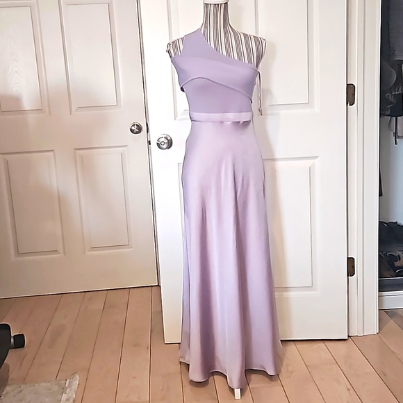 TED BAKER LONDON IVENA Asymmetrical Knit Bodice Satin Silk Lilac Women Dress S:2 - Picture 1 of 15
